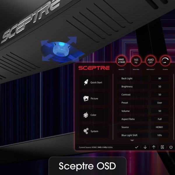 Sceptre 34-Inch Curved Ultrawide WQHD Monitor 3440 x 1440 R1500 up to 165Hz DisplayPort x2 99% sRGB 1ms Picture by Picture, Machine Black 2023 (C345B-QUT168) - Image 8