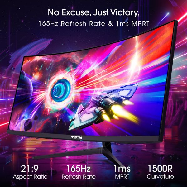 Sceptre 34-Inch Curved Ultrawide WQHD Monitor 3440 x 1440 R1500 up to 165Hz DisplayPort x2 99% sRGB 1ms Picture by Picture, Machine Black 2023 (C345B-QUT168) - Image 7