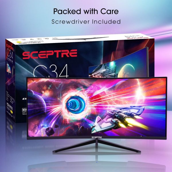 Sceptre 34-Inch Curved Ultrawide WQHD Monitor 3440 x 1440 R1500 up to 165Hz DisplayPort x2 99% sRGB 1ms Picture by Picture, Machine Black 2023 (C345B-QUT168) - Image 6